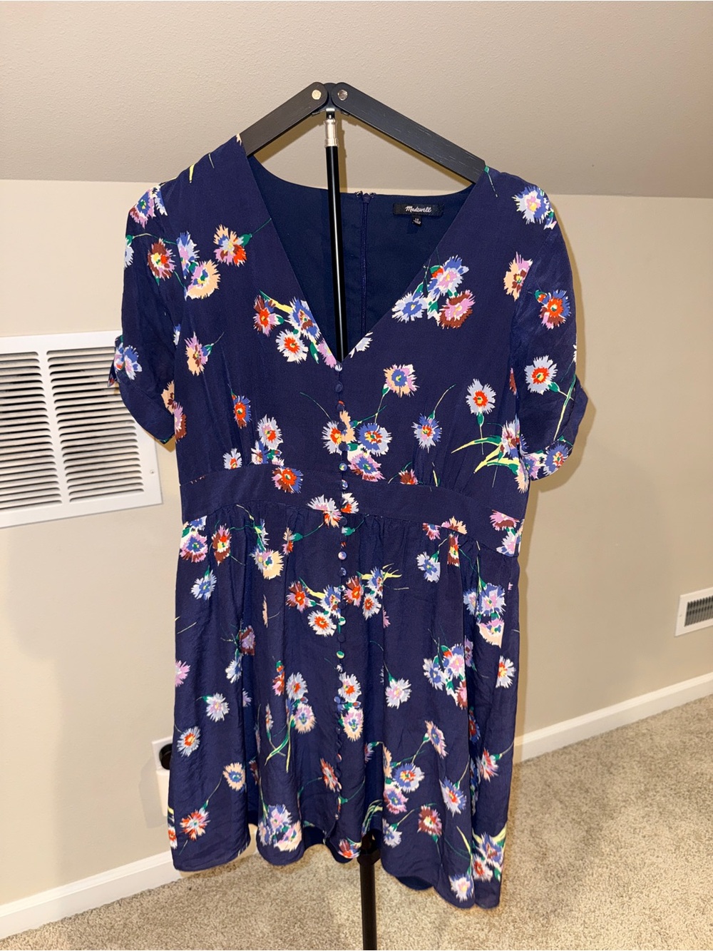 Madewell silk button-front tie sleeve dress in navy flutter-by floral print